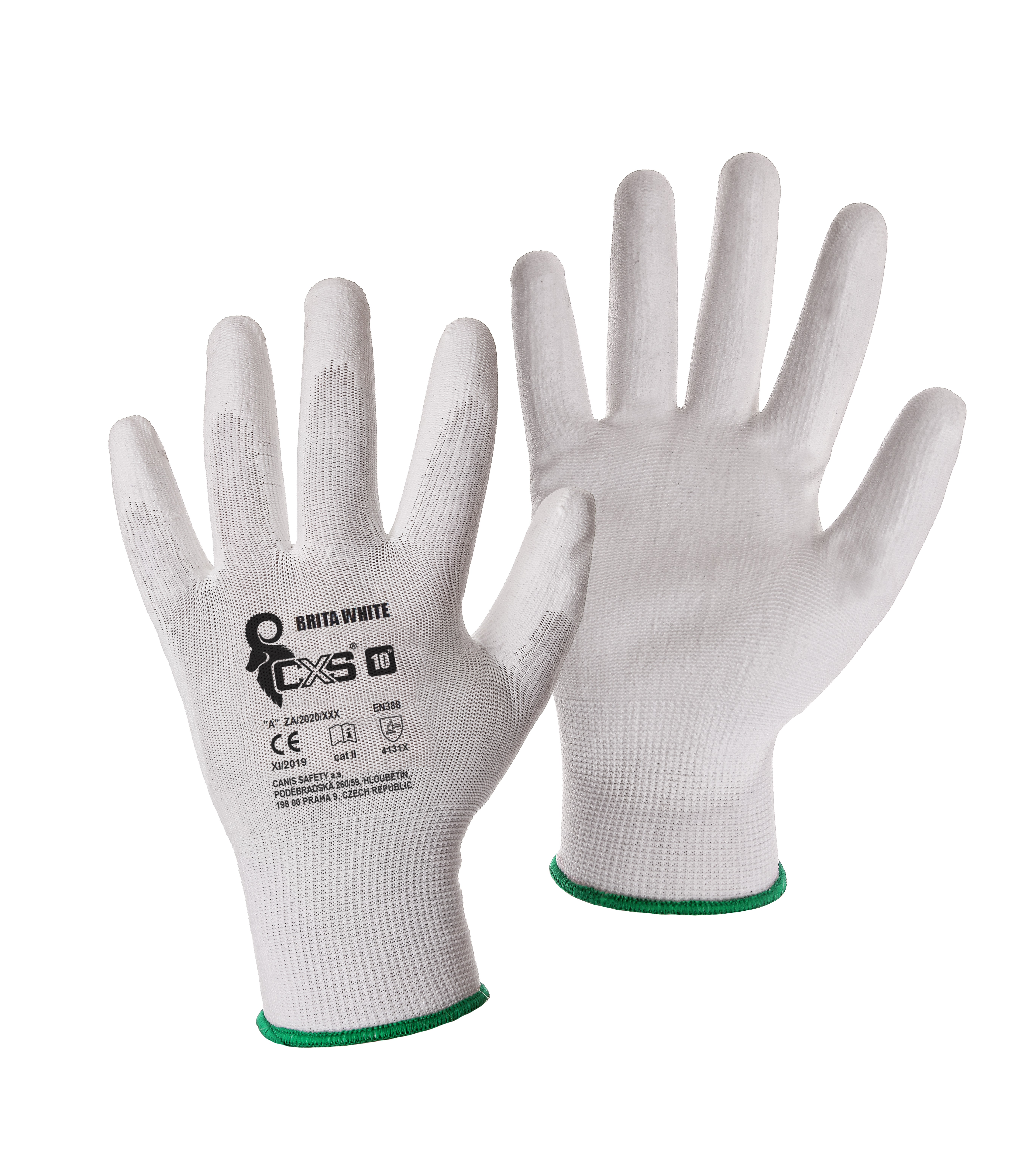 rukavice BRITA WHITE, s PU dlaňou a úpletom, veľkosť 11