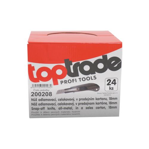 TOPTRADE nôž odlamovací, celokovový, v predajnom kartóne, súprava 24 ks, 18 mm (1)