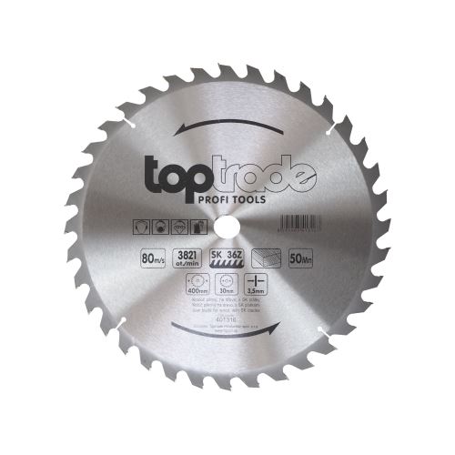 TOPTRADE kotúč pílový, na drevo, s SK plátkami, 36 zubov, 400 x 3,5 x 30 mm