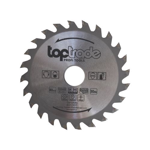 TOPTRADE  kotúč pílový, na drevo, s SK plátkami, 24 zubov. 115 x 1,8 x 22,2/20/16 mm