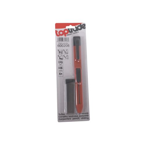 TOPTRADE ceruzka tesárska, posuvná, tvrdosť HB + 6 ks náhradných tuh, 170 mm (1)