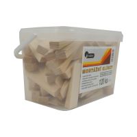 klinky drevené, montážne, v kýbliku, balenie 120 ks, 100 x 25 x 16 - 1 mm - BAZAR - (1)