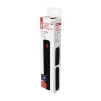 kábel predlžovací, čierny,5 zásuviek s prepäťovou poistkou a vypínačom,3m,~250V/10A (1)
