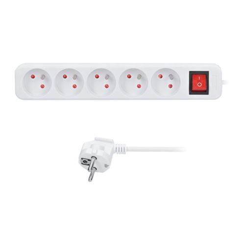 kábel predlžovací, biely, 5 zásuviek, s vypínačom, 3 m, ~ 250 V / 10 A