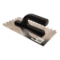 TOPTRADE hladítko nerezové, s plastovou rukoväťou, zub 12 mm, 270 x 130 mm, hobby